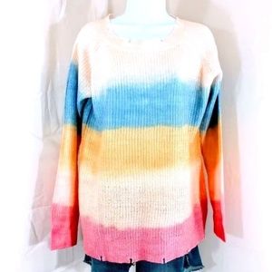 Akaiv Womens Sweater Crewneck Tie Dye Distressed Size S